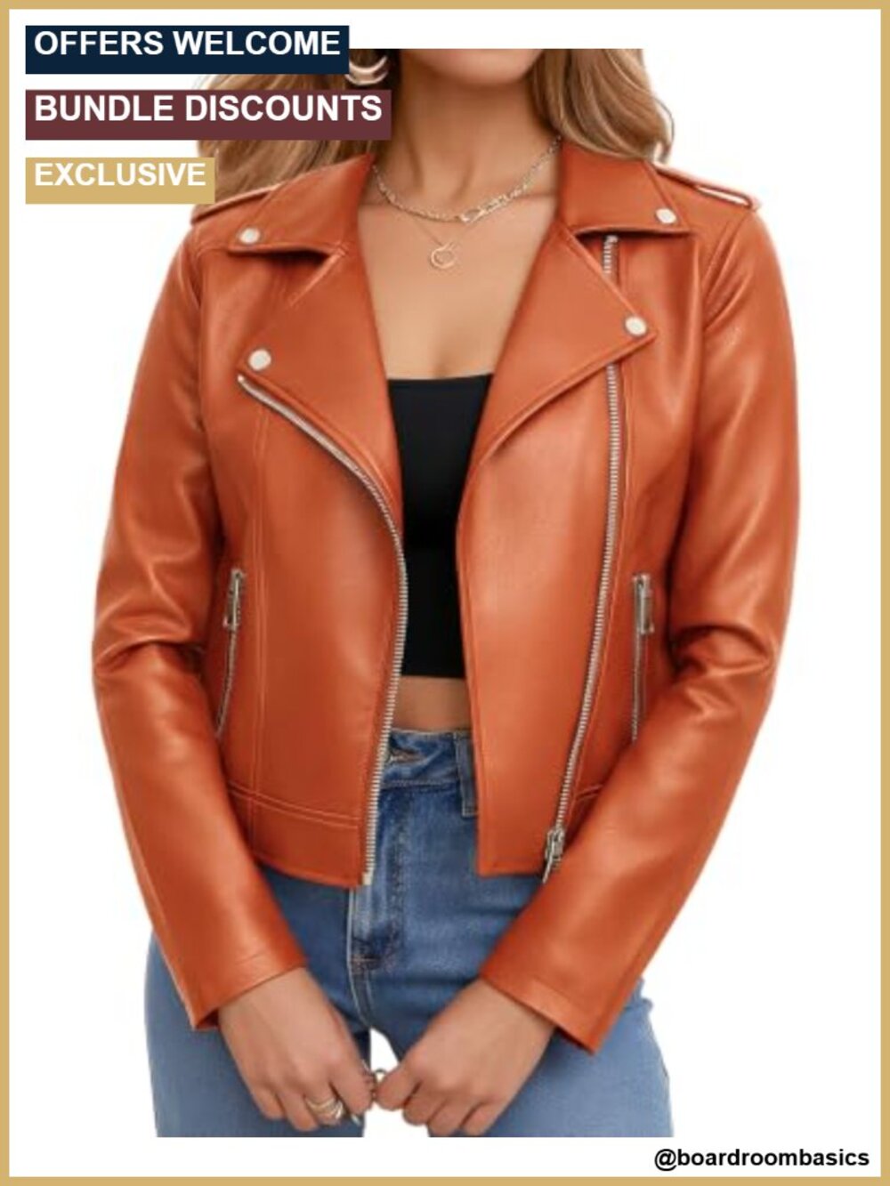 Faux Leather Cropped Moto Biker Jacket Zip Up Streetwear Women's Outerwear